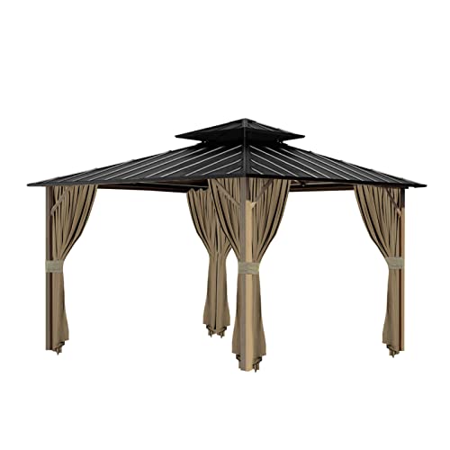 Tngan Gazebo Universal Replacement Privacy Curtain, 10'X12' Waterproof Outdoor Sidewall with Zipper for Patio, Garden and Backyard (4-Panels, Brown)
