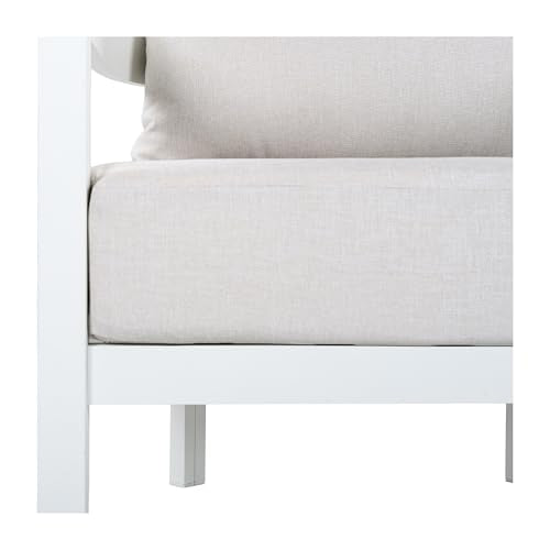 Christopher Knight Home Lula 7-Seater Patio Furniture Set with Coffee Table, 5 Piece Outdoor Conversation Set with Cushion, Aluminum Outdoor Sectional Sofa Set, White+Beige