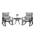 COSIEST 3 Piece Bistro Set Patio Rocking Chairs Outdoor Furniture w Warm Gray Cushions, Glass-Top Table for Garden, Pool, Backyard