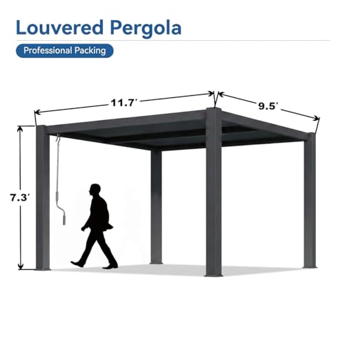 Louvered Pergola 10x12FT, Outdoor Aluminum Pergola with Adjustable Louvered Roof, Weather-Resistant Metal Pergola Shade Structure with Waterproof Curtains and Nets for Garden, Backyard, Poolside