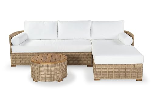 SAFAVIEH Couture Outdoor - Anguilla Round Wicker Coffee Table - Solid Wood and Aluminum - Coastal Woven Design - Ideal for Patio, Deck, Porch, Backyard, 25.6"W x 25.6"D x 13.8"H (CPT2103A)