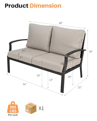 SEEHILL Never-Rust Aluminum Outdoor Loveseat, Modern Patio Loveseat Couch with Deep Seating, All-Weather 2-Seater Outdoor Patio Couch, Outdoor Club Sofa with Cushion for Balcony, Garden, Dark Bronze