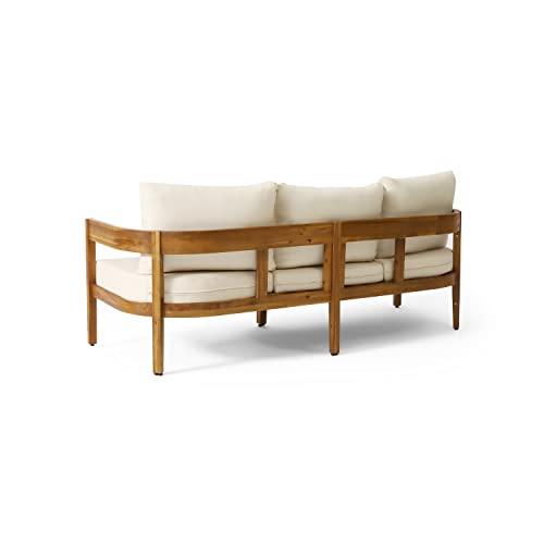 Brooklyn Outdoor 3 Seater Sofa with Cushions - Acacia Wood - Teak/Beige