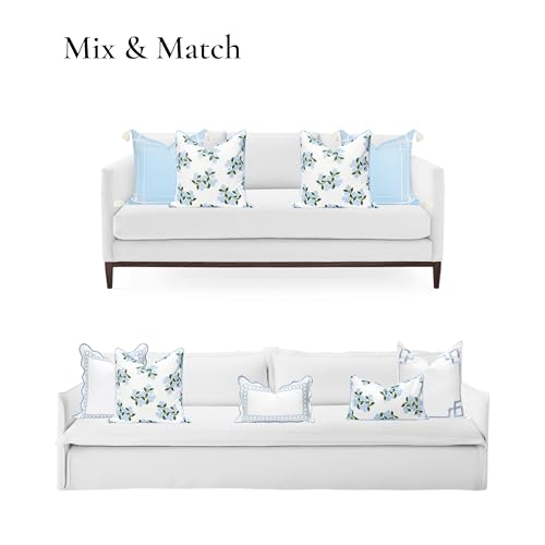 Hofdeco Premium Coastal Patio Indoor Outdoor Throw Pillow Cover Only, 20"x20" Water Repellent for Backyard, Couch, Baby Blue Print Hydrangea Flower