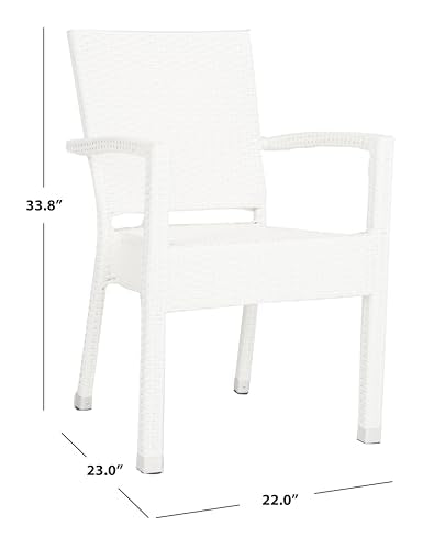 SAFAVIEH Outdoor - Kelda Set of 2 White Faux Wicker Arm Chairs, Stackable Patio Dining Chairs with Aluminum Frame, Fully Assembled Outdoor Seating (PAT4004D-SET2)