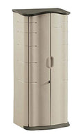 Rubbermaid Compact Vertical Resin Storage Shed With Floor (2 x 2.5 Ft), Weather Resistant, Beige/Brown, Organization for Home/Backyard/Garden Tools/Porch/Patio Cushions/Pool Chemicals/Toys