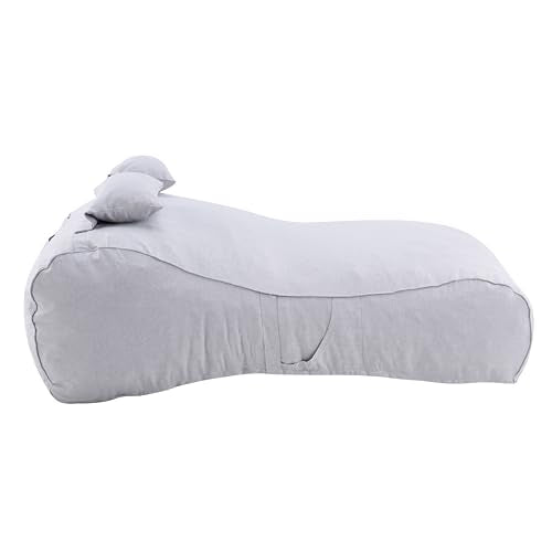 Christopher Knight Home Lemoore Giant Bean Bag Chair for Adults and Kids, Two-seat Bean Bag Sofa with Headrest Pillow, Outdoor Comfy Reading Chair, Patio Lounge Sofa for Poolside Garden, Gray