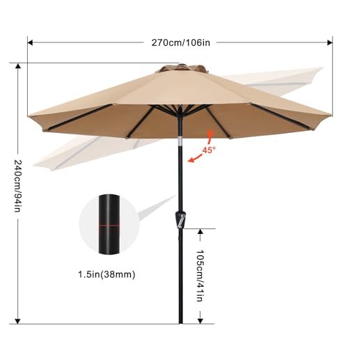 ABCCANOPY 10FT Patio Umbrella, Outdoor Waterproof Table Umbrella with Push Button Tilt and Crank, 8 Ribs UV Protection Pool Umbrella for Garden, Lawn, Deck & Backyard (Gray)