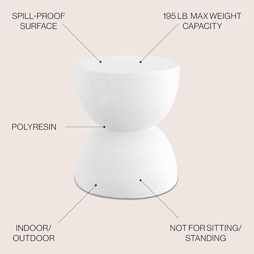 JONATHAN Y Greta Hourglass Outdoor Side Table and Stool, 18" Modern Textured All-Weather Accent End Table for Patio, Deck, or Garden, White Frosted TBL1100A