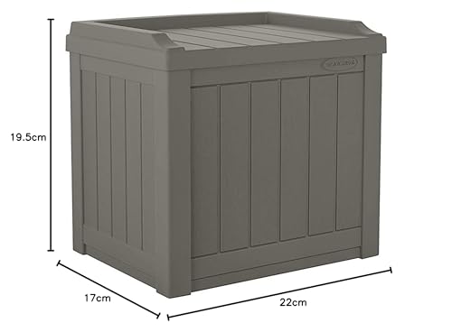 Suncast Outdoor Storage Box - 22 Gallon Stone Gray Resin Outdoor Deck Box with Seat, Weatherproof Patio Storage Bin Container for Keeping Cushions, Tools, & Towels for Pool, Yard, & Garden