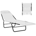 Outsunny Folding Chaise Lounge Chair, Pool Sun Tanning Chair, Outdoor Lounge Chair with Reclining Back, Breathable Mesh Seat, Headrest for Beach, Yard, Patio, Cream White