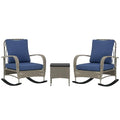 Outsunny 3 Piece Wicker Patio Furniture Set, PE Rattan Rocking Chairs with Coffee Table, Cushions, Outdoor Bistro Set for Porch, Garden, Poolside, Gray
