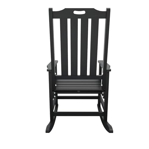 THOEOE Oversized Rocking Chair, Outdoor Rocking Chair for Adults, All Weather Resistant Porch Rocker for Lawn Garden, Black