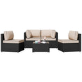Patio Furniture Sets, 5 Piece Outdoor Sectional Sofas, Wicker Rattan Outdoor Furniture Patio Conversation Set, All-Weather PE Rattan Outdoor Couch for Backyard, Garden, Black & Khaki