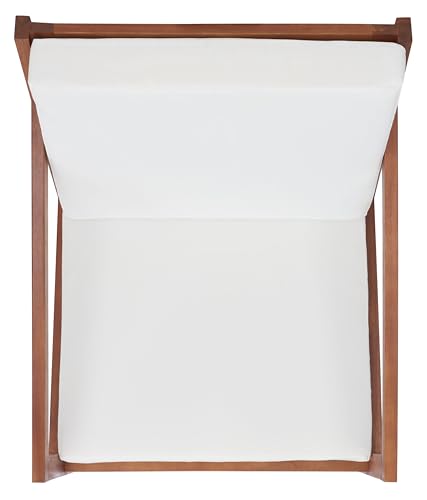SAFAVIEH Outdoor - Vernon Rocking Chair - Natural & Beige - Solid Wood with Cushion - Shaker-Inspired Slatted Design - Ideal for Patio, Deck, Porch, Backyard, 24.6" Seat Height (PAT7013A)