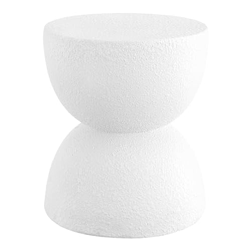 JONATHAN Y Greta Hourglass Outdoor Side Table and Stool, 18" Modern Textured All-Weather Accent End Table for Patio, Deck, or Garden, White Frosted TBL1100A