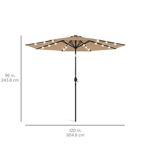 Best Choice Products 10ft Solar Polyester LED Lighted Patio Umbrella w/Tilt Adjustment and UV-Resistant Fabric - Tan