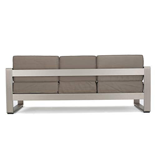 Christopher Knight Home Cape Coral Outdoor Loveseat Sofa with Tray, Khaki
