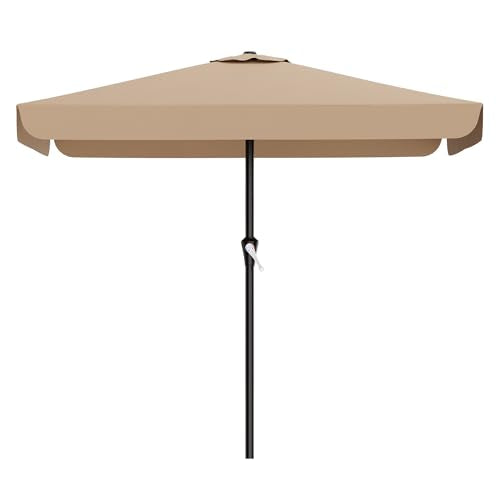 AreShark 8 X 10 FT Large Rectangular Patio Umbrella with Valance, Outdoor Table Market Umbrella w/Crank & 8 Ribs, Rectangle Outdoor Umbrellas for Garden, Deck, Yard and Poolside, Beige