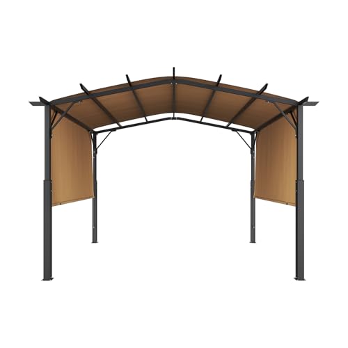 VEVOR 10 x 10 ft Outdoor Pergola, Arched Top Metal Pergola, Retractable Pergola with Sun Shade Canopy, Large Patio Shelter Pavilion, Heavy Duty Garden Pergola for Deck Backyard Porch Poolside