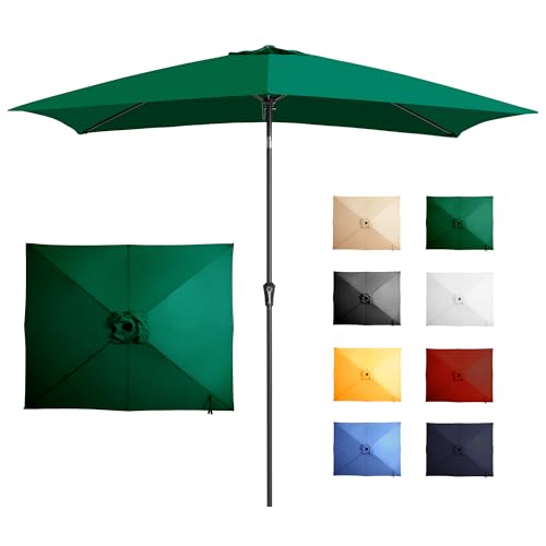 Ayge 6.5x10FT Rectangular Patio Umbrella Outdoor Table Umbrella w/Push Button Tilt & Crank Rectangle Market Umbrella UV Protection for Garden,Deck,Lawn,Yard & Pool,Green