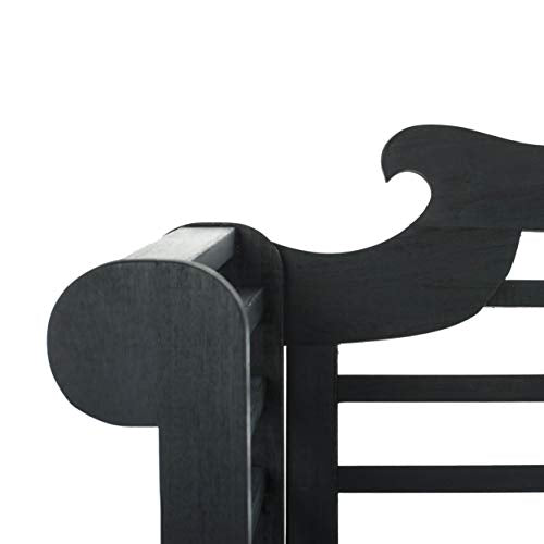 SAFAVIEH Outdoor - Khara Garden Bench - Dark Slate Grey - Solid Wood - Lutyens-Inspired Slatted Design - Ideal for Patio, Deck, Porch, Garden, 17.7" Seat Height (PAT6705K)
