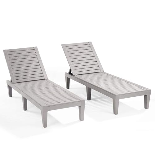 Nestl Patio Chairs - Grey Chaise Lounge Chair Outdoor, 5-Position Adjustable Sun Tanning Chair, Waterproof Pool Lounge Chairs Set of 2, Reclining Lawn Chair, Lightweight Outdoor Lounge Chairs