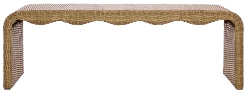 SAFAVIEH Couture Outdoor - Lynsee Natural Faux Wicker Patio Bench, Handwoven Rattan-Style Outdoor Seating with Stainless Steel Frame, Fully Assembled, 60" W x 20" D x 20" H (CPT2113A)