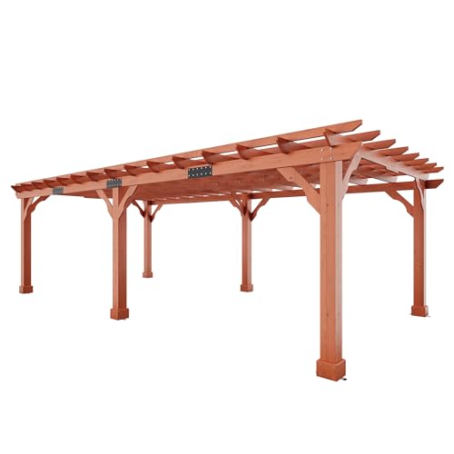AMERLIFE 12x24 FT Outdoor Wooden Pergola, Large Wood Pergola for Backyard & Patio, Solid Cedar Wood Gazebo Structure with Flip Roof Design for Garden, Poolside & Outdoor Entertaining