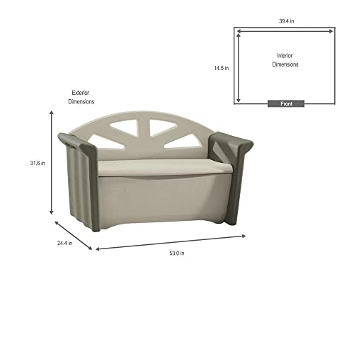 Rubbermaid Resin Outdoor Storage Bench (32 Gal), Weather Resistant, Brown/Grey, Deck Organization for Home/Backyard/Pool Chemicals/Toys/Garden Tools/Porch/Patio Cushions
