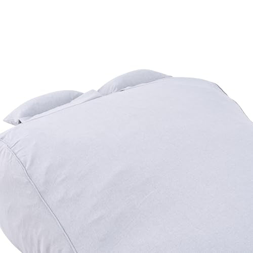 Christopher Knight Home Lemoore Giant Bean Bag Chair for Adults and Kids, Two-seat Bean Bag Sofa with Headrest Pillow, Outdoor Comfy Reading Chair, Patio Lounge Sofa for Poolside Garden, Gray
