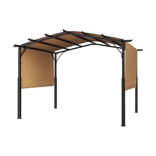 VEVOR 10 x 10 ft Outdoor Pergola, Arched Top Metal Pergola, Retractable Pergola with Sun Shade Canopy, Large Patio Shelter Pavilion, Heavy Duty Garden Pergola for Deck Backyard Porch Poolside