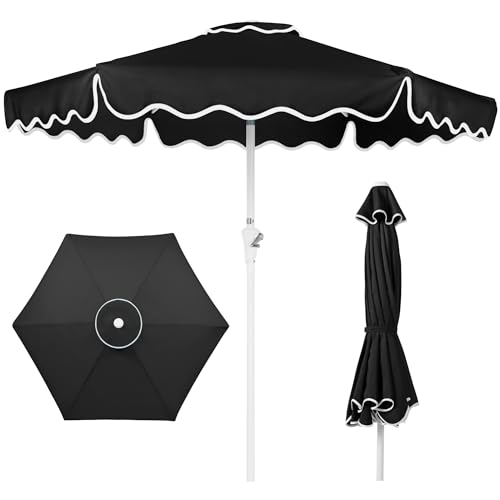 Best Choice Products 7.5ft Patio Market Umbrella with Wavy Trim, UV-Fade-Resistant 210g Canopy, Crank & Tilt, Wind Vent, Heavy-Duty Frame - Black
