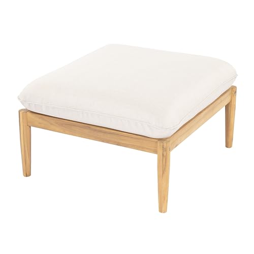 Christopher Knight Home Terassi Indoor/Outdoor Ottoman with Cushion, Acacia Wood Patio Ottoman, Outdoor Foot Stool for Patio Furniture Set, Versatile Stools for Balcony/Garden/Porch, Beige+Light Teak