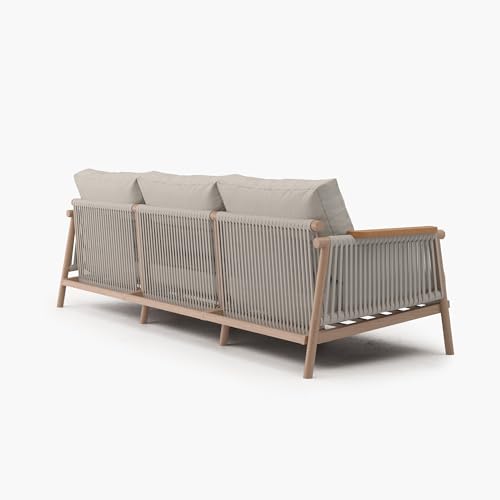 Acanva Modern All-Weather Aluminum Outdoor Patio Sofa with Thick Cushions, Olefin Fabric Sunroom Backyard Furniture, Couch Light Khaki