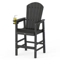 VINGLI Tall Adirondack Chair, All-Weather Plastic Adirondack Chair with Cup Holder Heavy-Duty Outdoor Barstools for Patio, Pool, Balcony,Backyard (Black, 1 PCS)
