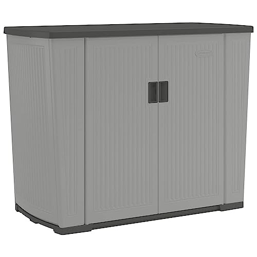 Suncast 130-Gallon Backyard Oasis Basic Unit Lockable Outdoor Storage Cabinet, Peppercorn, Made in The USA