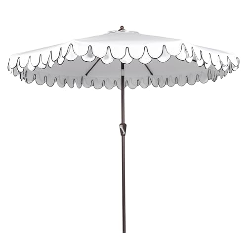 Funsite 9Ft Elegant Valance Patio Umbrella, Outdoor Umbrellas for Patio with Tilt and Crank Systerm, Table Umbrella for Outdoors, Poolside,Beach, Backyard, White