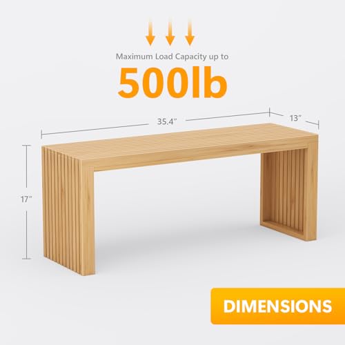 Toolola Bamboo Dining Bench, 35-inch Sleek Design Entryway Shoe Rack Bench, Indoor Kitchen Table Bench, Waterproof Outdoor Bench, Natural