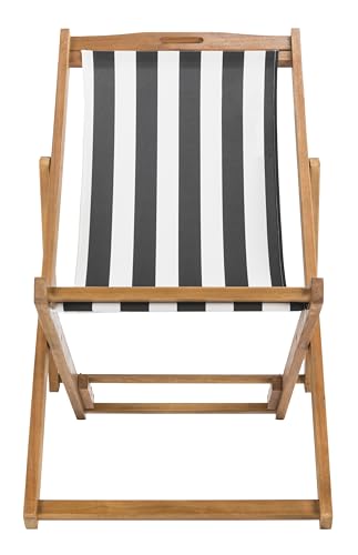SAFAVIEH Outdoor - Loren Folding Sling Chair Set of 2 - Brown & Black Stripe - Solid Wood - Portable Bistro Design - Ideal for Patio, Deck, Poolside, Backyard, 24" W x 43" D x 25" H (PAT7040C-SET2)