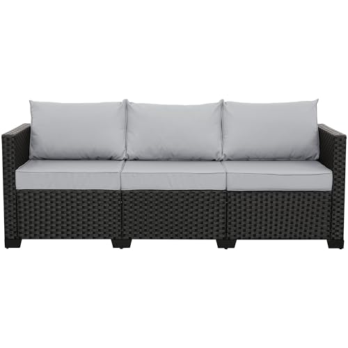 Rattaner Outdoor Furniture Outdoor Couch Patio Furniture 3-seat Sofa Deep Seat High Backrest with Waterproof Cover and Anti-Slip Cushions, Light Grey