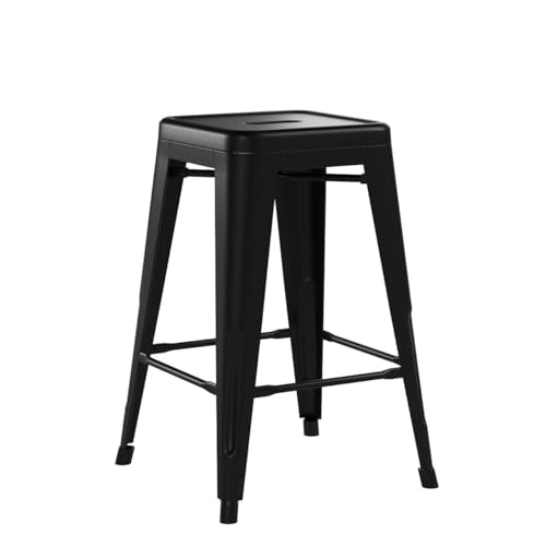 Furmax 24 Inch Metal Bar Stools Set of 4, Counter Height Bar Stools Height High Backless Stools Industrial Stackable Bar Chairs for Dining Room Kitchen Indoor Outdoor Stools Bar Chairs (Black)