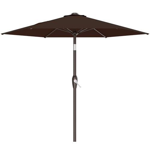 AreShark 7.5FT Patio Umbrella Table Market Umbrella w/Tilt and Crank, Heavy-Duty Outdoor Umbrellas for Pool, Deck, Garden and Backyard, Brown