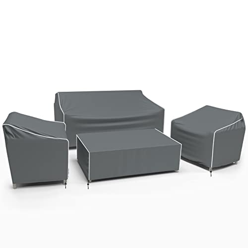 Gasadar Patio Furniture Cover 4-Piece Set, Heavy Dut 600D Outdoor Furniture Cover Waterproof for Lawn Patio Chairs, Loveseat and Coffe table, Grey
