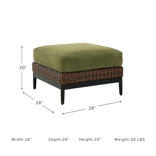 Signature Design by Ashley Horizon Hall Square Outdoor Ottoman, Zippered Cushion with Nuvella Cleanable Performance Fabric, Green and Light Brown, 27.75' W