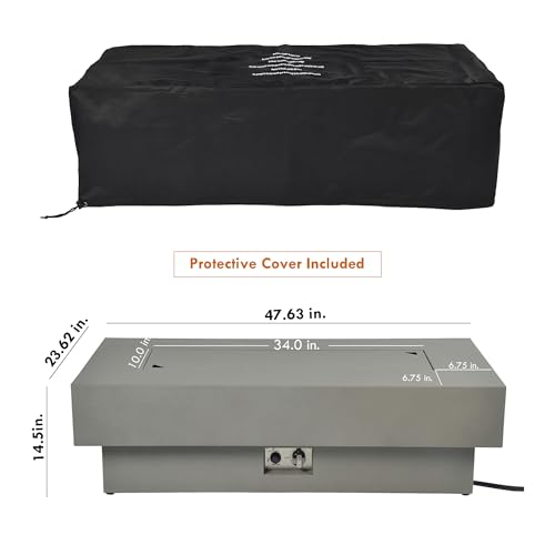 48-inch Fire Table with Natural Gas Conversion Kit, 50,000BTU Outdoor Modern Patio Fire Pit Table w/Rectangular Burner Lid, Glass Rocks, Cover