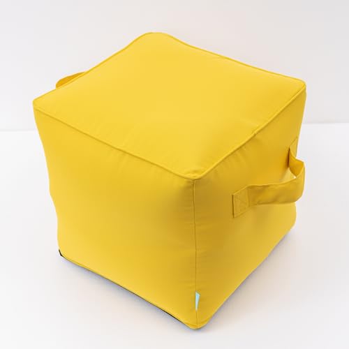 QILLOWAY Inflatable Outdoor Ottoman for Patio, Water Resistant Pouf Cube 16", Inflatable Foot Rest, Outdoor Footstool for Poolside, Garden,Camping, Yellow