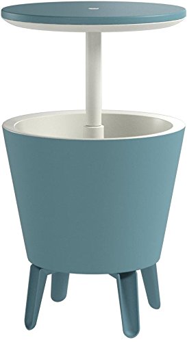 Keter Modern Cool Bar Outdoor Patio Furniture and Hot Tub Side Table with 7.5 Gallon Beer and Wine Cooler, Teal