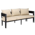 SAFAVIEH Outdoor Collection Viola Black & Taupe Curved Back 3-Seater Sofa