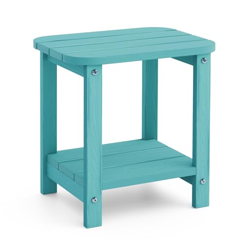 UQQUUNIQ 2-Tier Outdoor Side Table, 16" Adirondack Small Side Table All Weather Resistant, Patio End for Outside or Indoor, Patio, Yard, Pool, Porch, Garden, Sky Blue